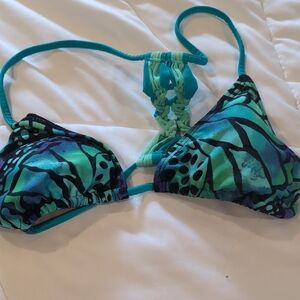 Teal and Black Women's Bikini Top